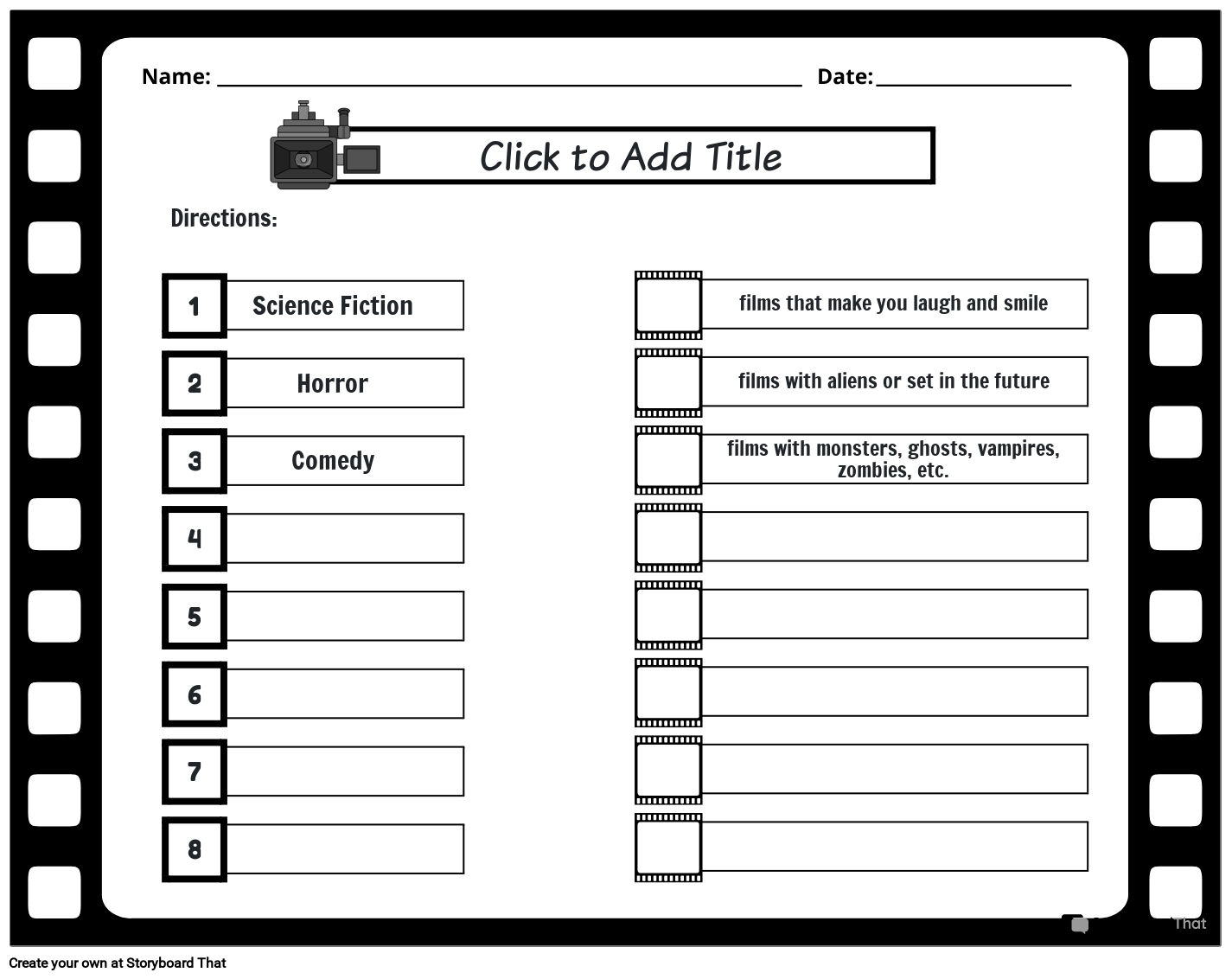 Match: Film Genre Worksheet
