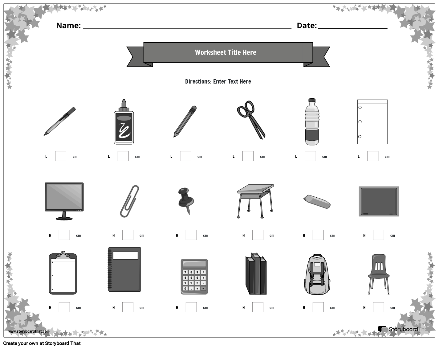 School Supplies Based Measurement Worksheet