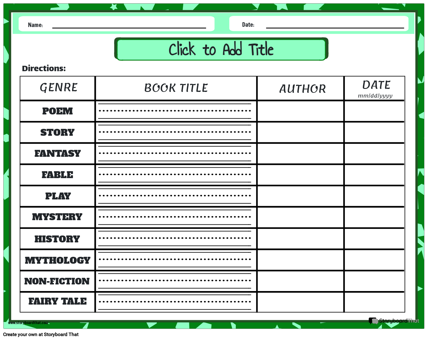 Tracking Genres I've Read Worksheet