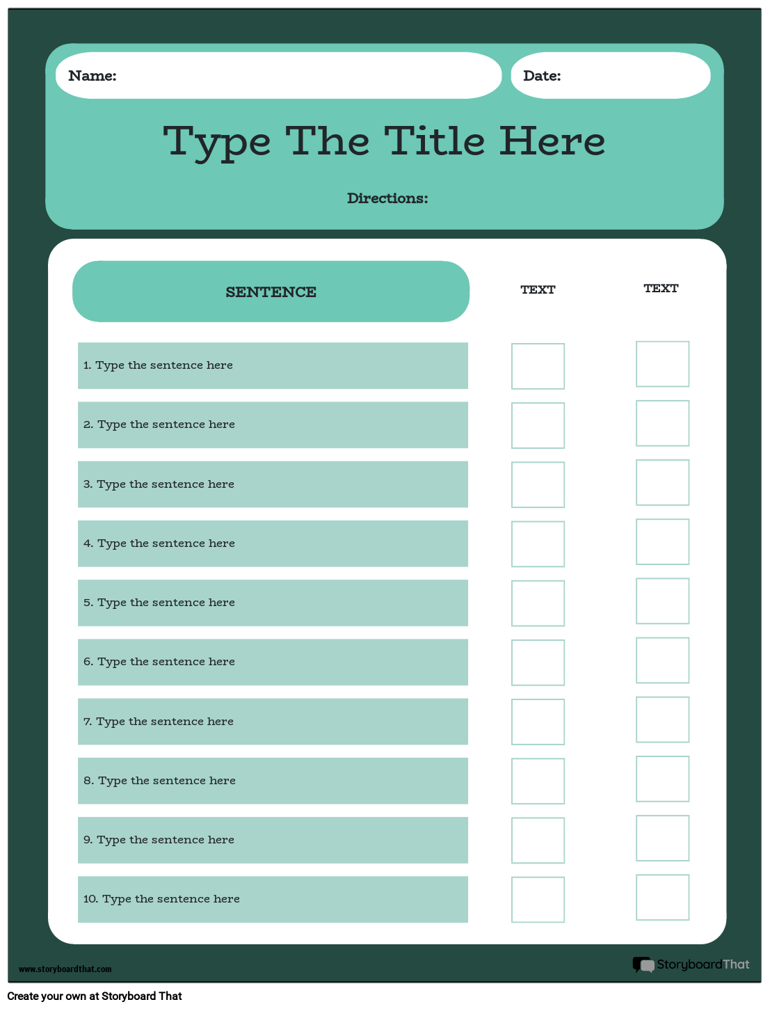 Type of Verb Activity Blue Green