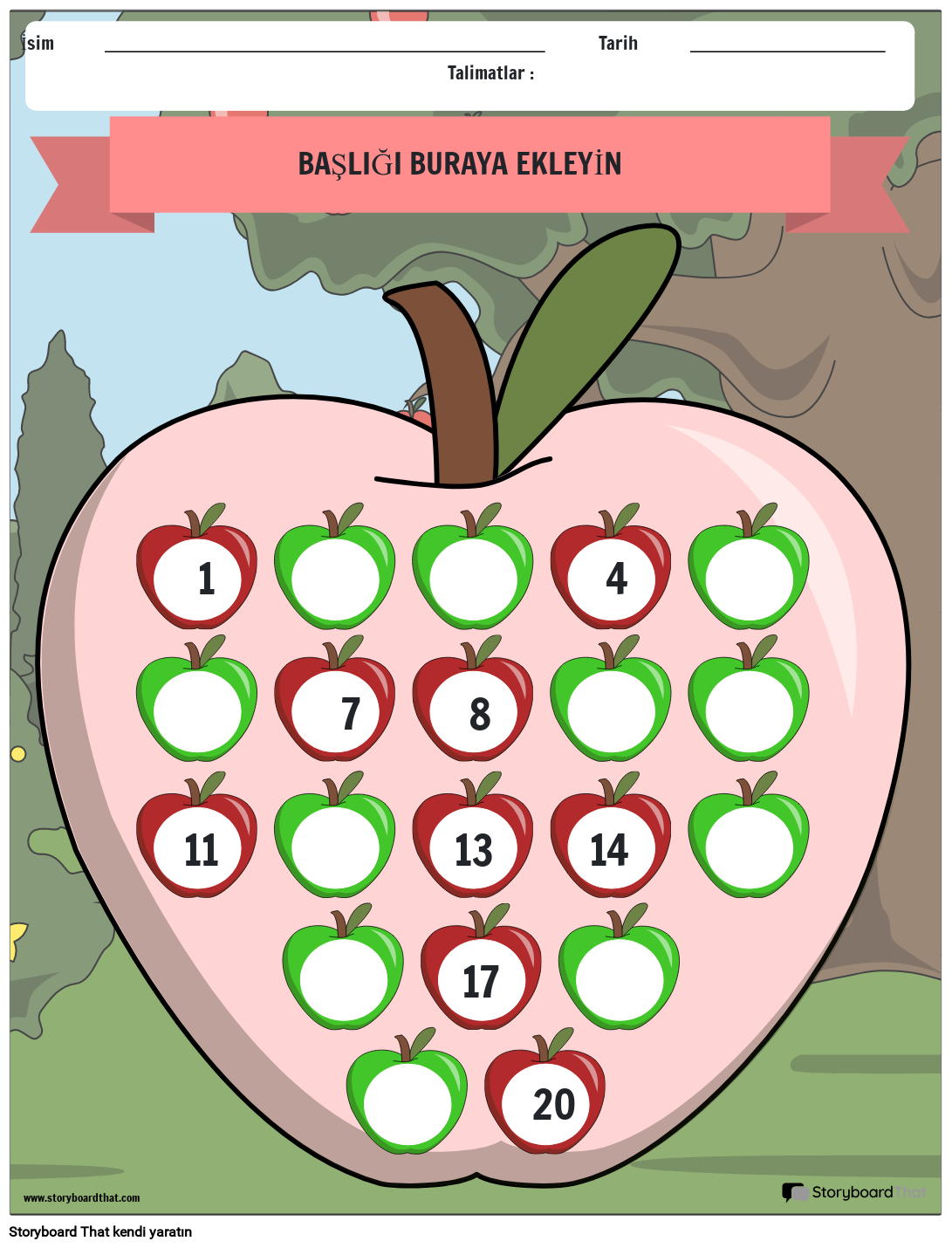 1-20 arası Apple Temalı Kayıp Sayılar Etkinliği