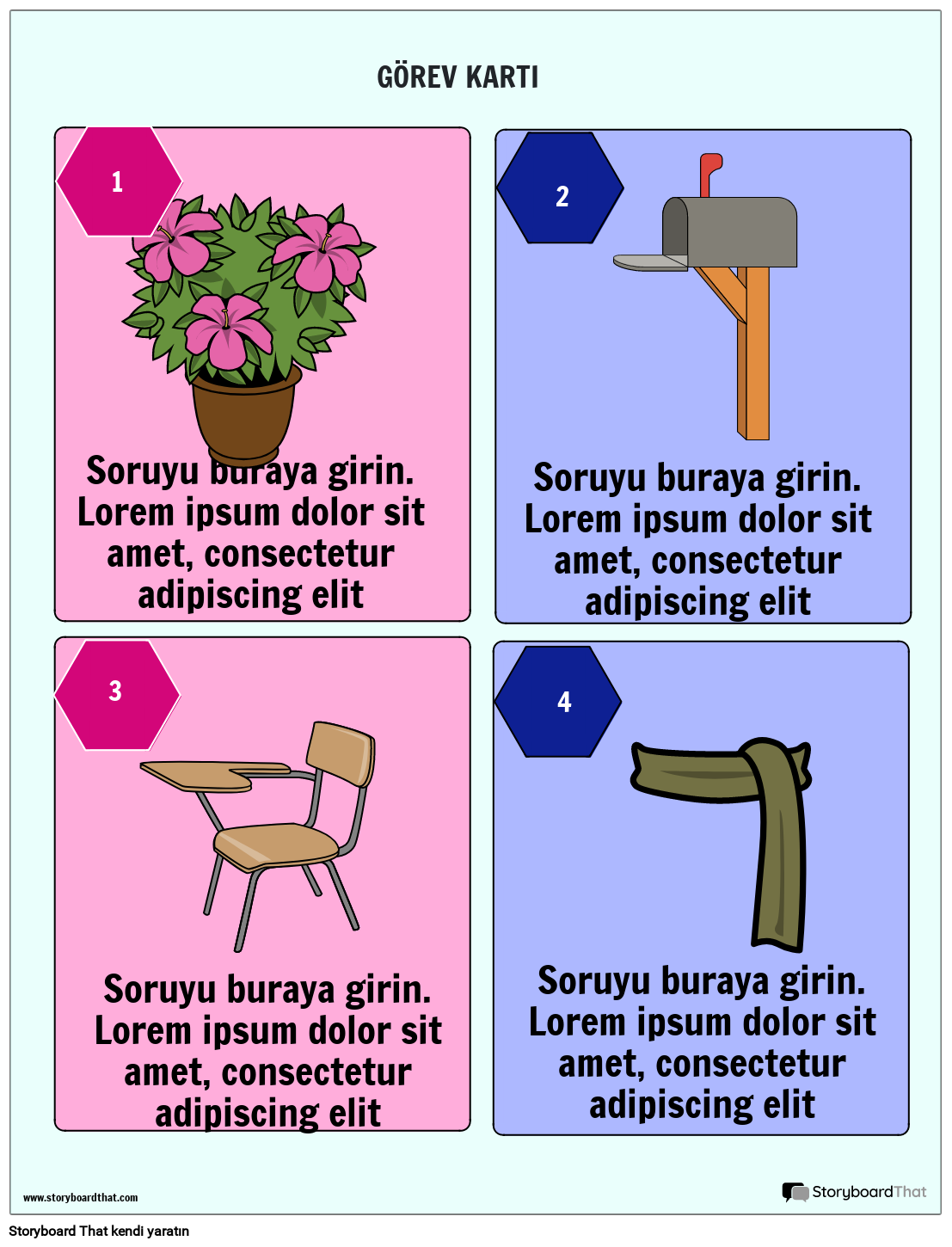 Basit resim görev kartı çalışma sayfası