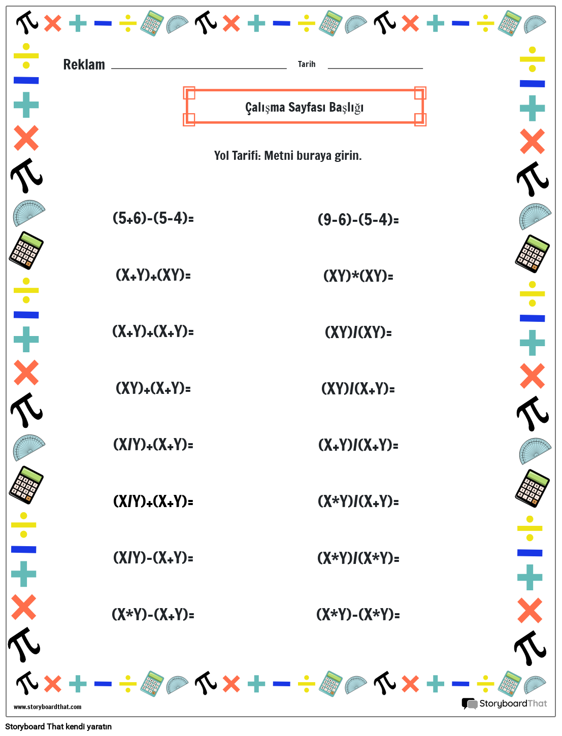 Matematik kenarlıklı işlem sırası çalışma sayfası