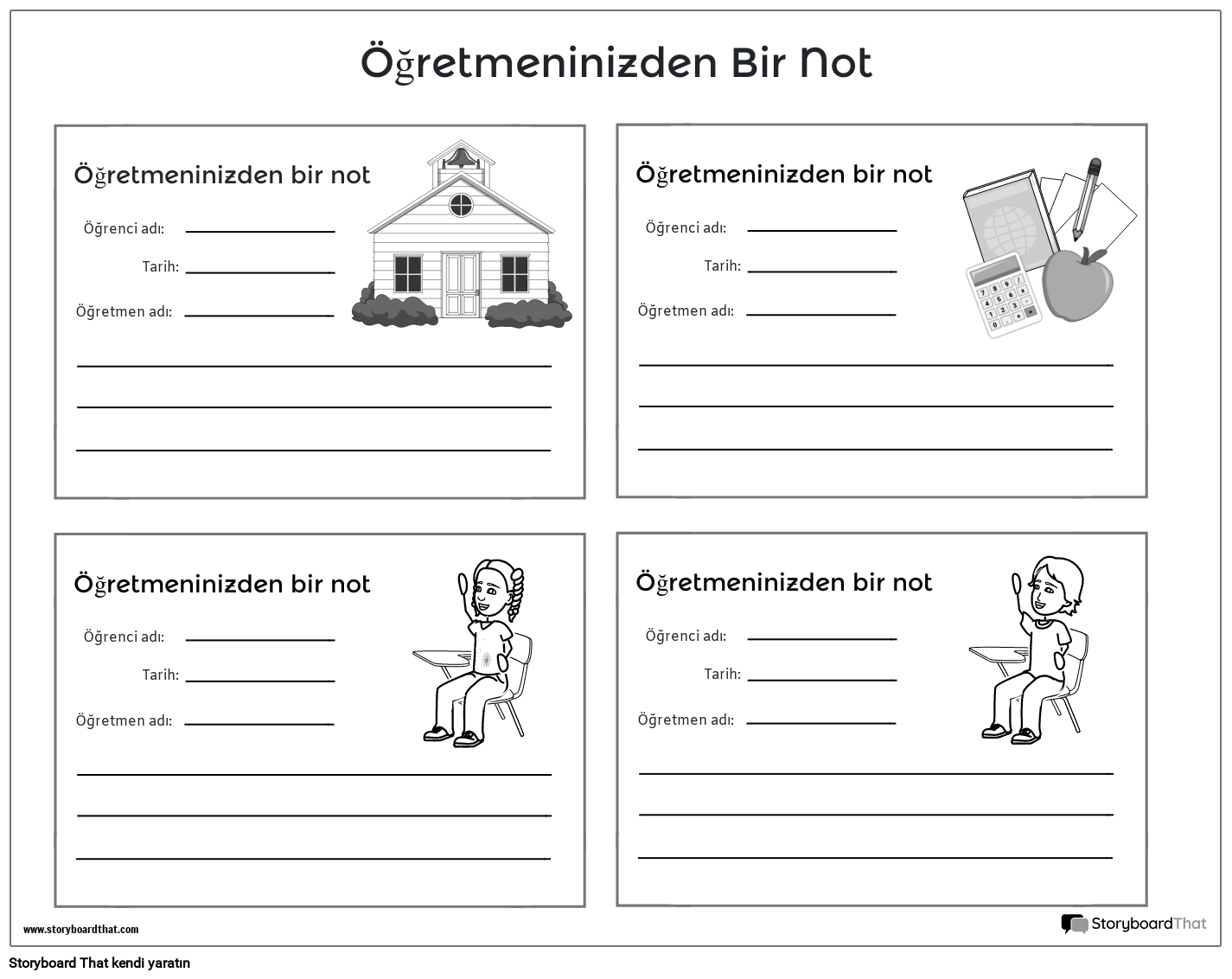 Yeni Oluşturma Sayfası Öğretmen Notları Şablonu 3 (Siyah Beyaz)