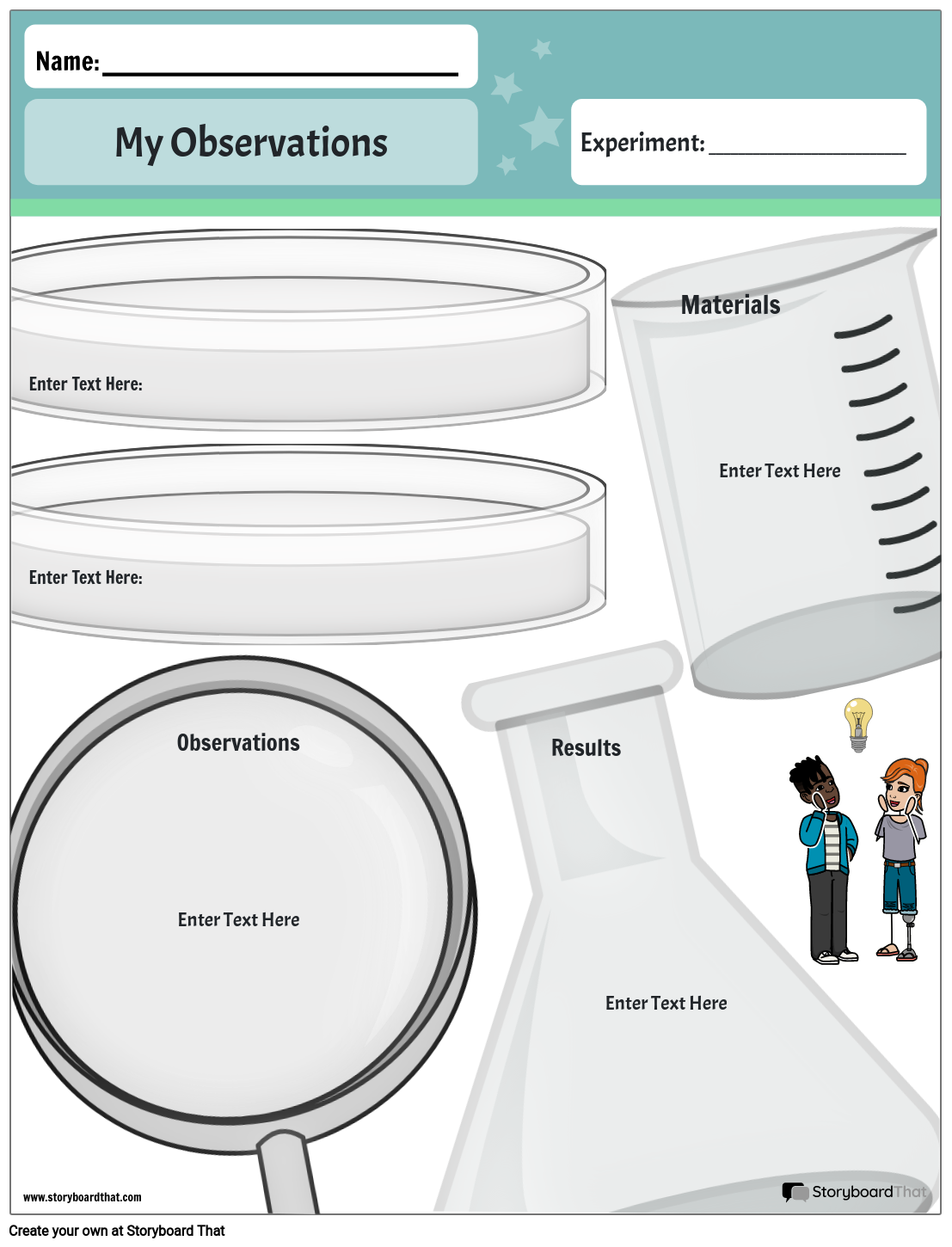 Scientific Observation Worksheet with Beakers