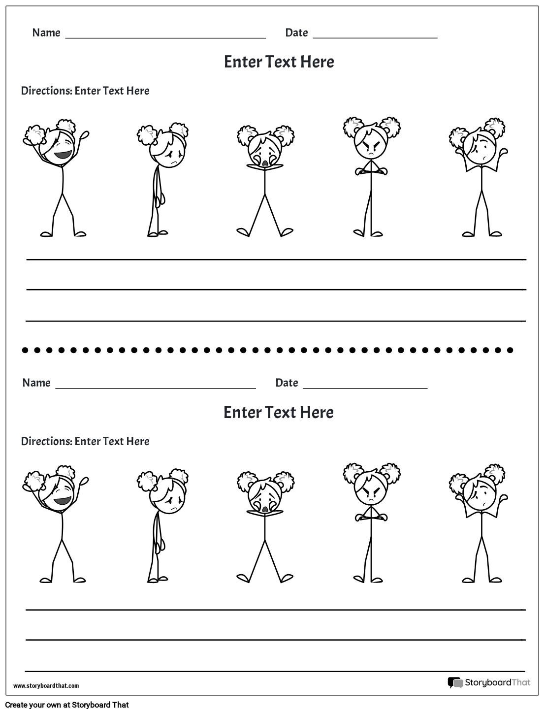Hand-drawn Stick Girl Social Emotional Check-In Worksheet