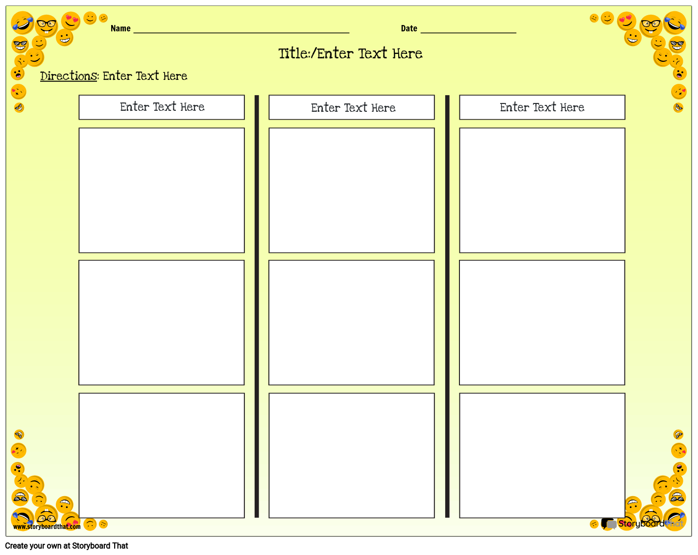 Emoji Themed T-Chart Worksheet in Landscape