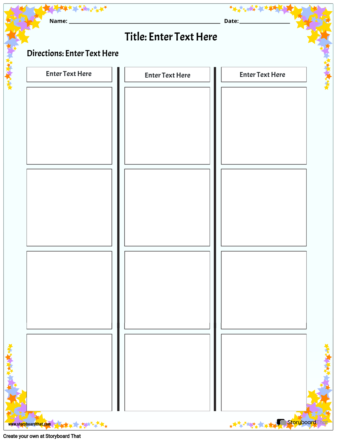 T-Chart Worksheet Template Featuring Stars on Borders