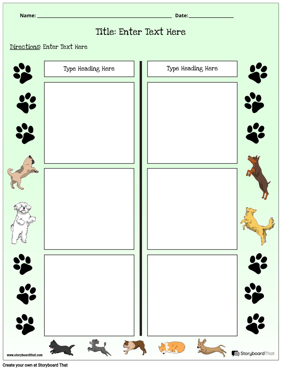 Multiple Animals Themed T-Chart Practice Worksheet
